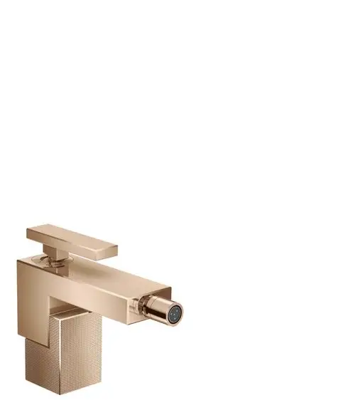 AXOR Bidetmischer in Polished Red Gold mit einem modernen Design. Er verfügt über einen Hebel zum Regulieren des Wasserdurchflusses und eine Push-Open Ablaufgarnitur.